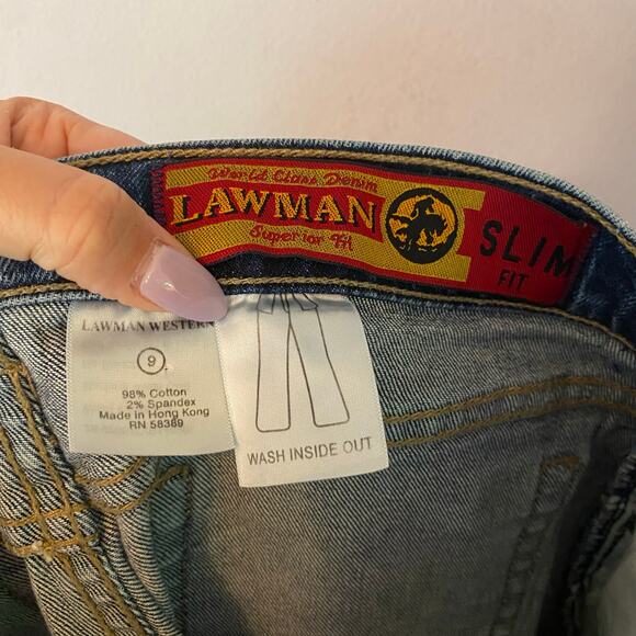 Lawman Women size 9 / 30 Straight Leg Jeans Rhinestone Slim Fit Vintage Western - Picture 2 of 12
